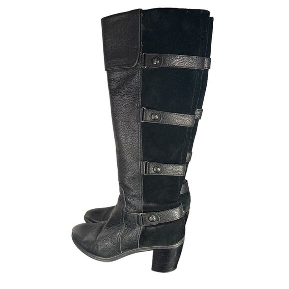 Circa Joan & David Black Leather Suede Knee High Tall Boots WOMENS SIZE 6.5 Moto - Picture 1 of 13